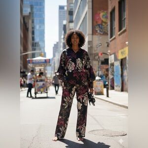 Blanco de Ibiza by Isabel Tavares Floral Black and Purple Women's Pajama Set